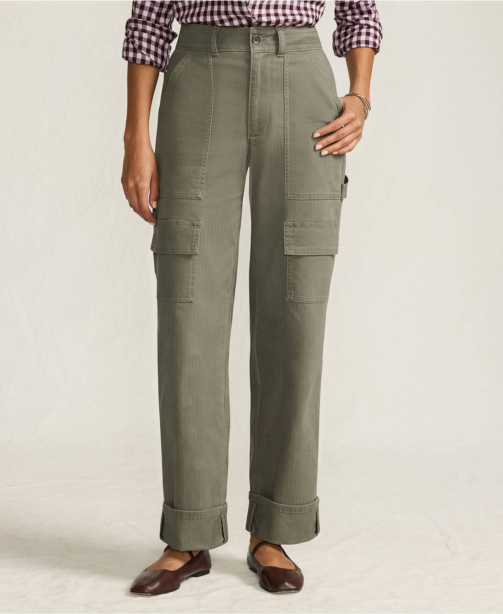 Lands' End Petite Chino Mid Rise Straight Leg Cargo Ankle Pants
