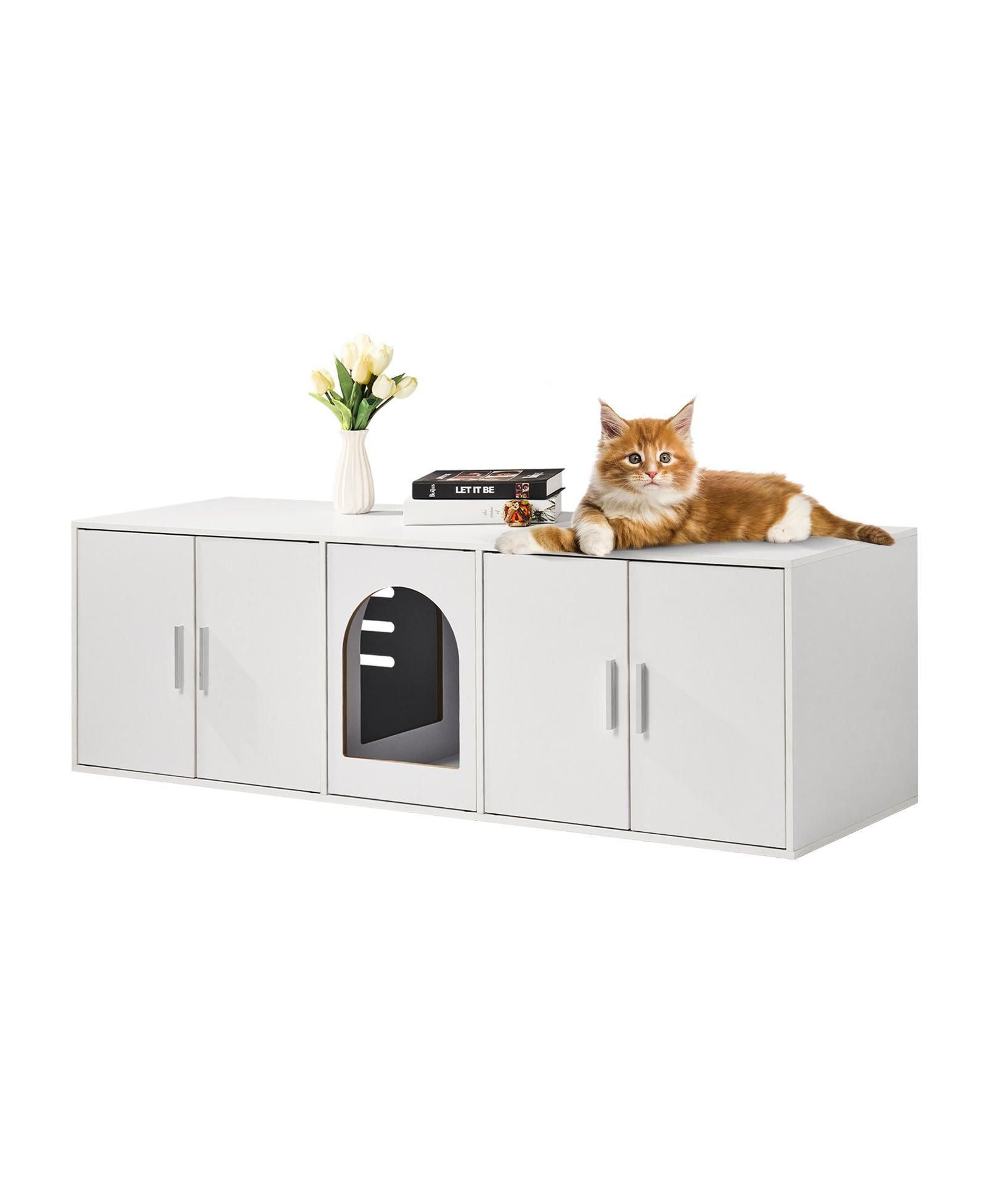 COZITO Extra-Long Wooden Litter Box Enclosure, 57.9", White