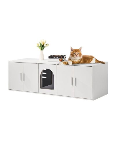 COZITO Extra-Long Wooden Litter Box Enclosure, 57.9", White