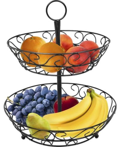 SORBUS 2-Tier Metal Countertop Fruit Basket & Bowl Stand - Stylish Storage for Kitchen & Dining