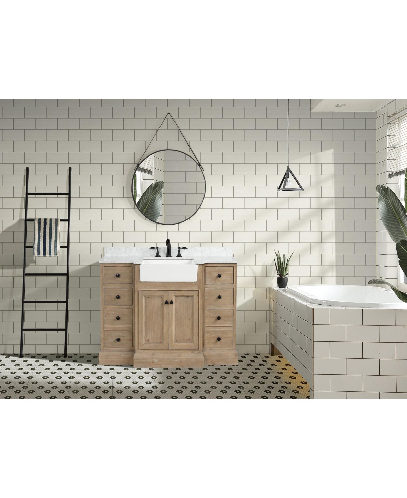 Ari Bath 48" Kelly, Weathered Fir Finish, Carrara Marble Countertop