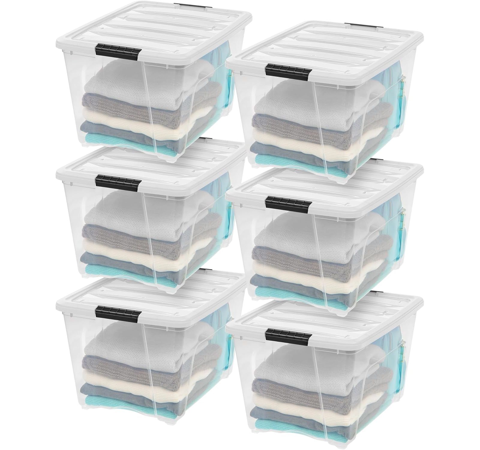 IRIS 54 Qt пластиковые контейнеров для хранения со съемными крышками, Clear/White, 6 шт