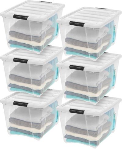 IRIS 54 Qt пластиковые контейнеров для хранения со съемными крышками, Clear/White, 6 шт