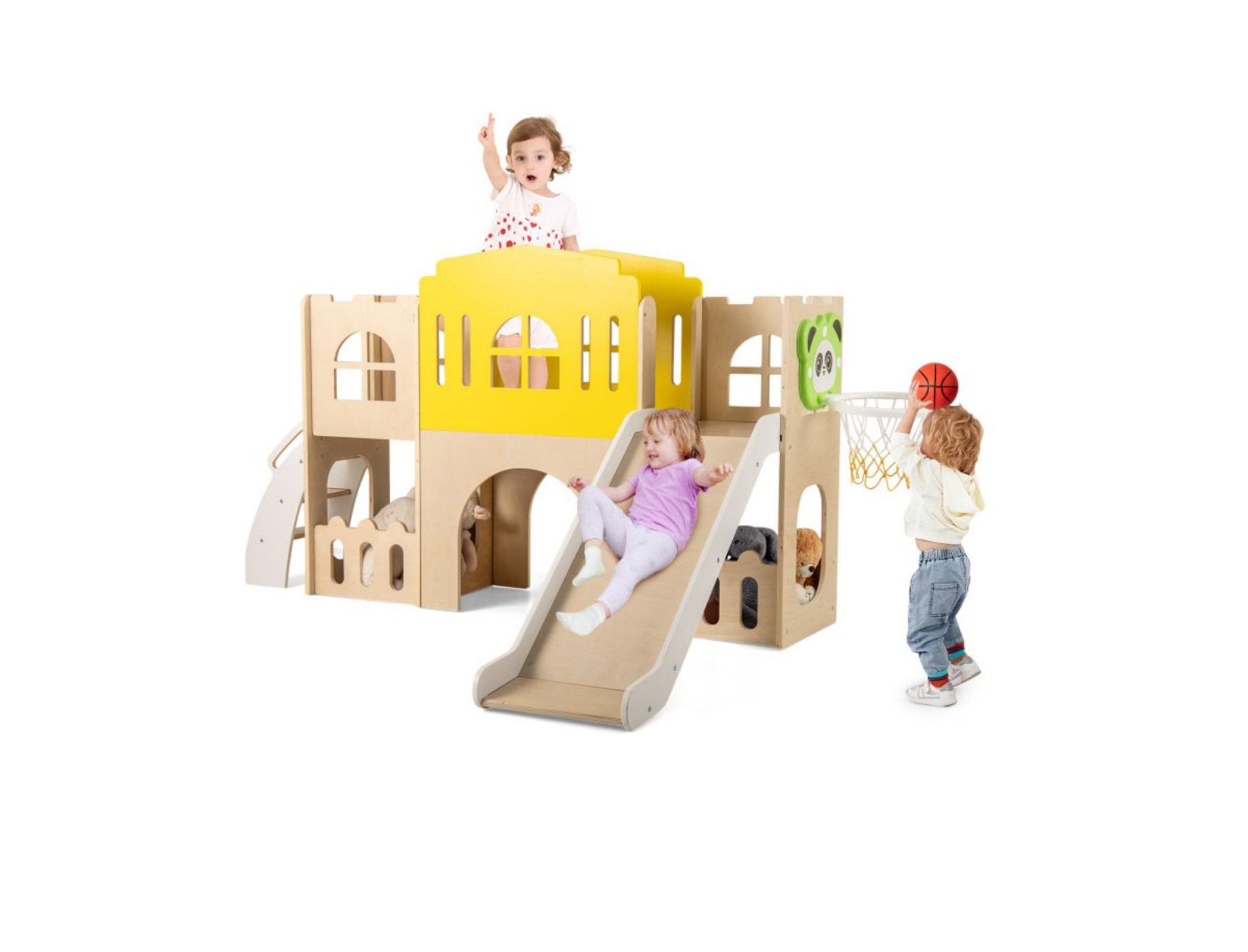 HONGGE 7 in 1 Toddler Slide and Climber Set с Basketball Hoop