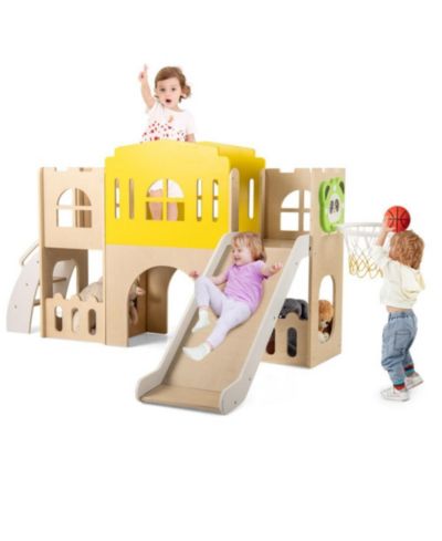 HONGGE 7 in 1 Toddler Slide and Climber Set с Basketball Hoop