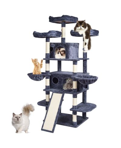 COZITO 68.5" Multi-Level Cat Tree with Ramp & 2 Condos, Dark Gray