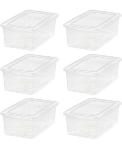 IRIS 6 Qt Stackable Plastic Storage Bins with Lids, Clear, 6Pk