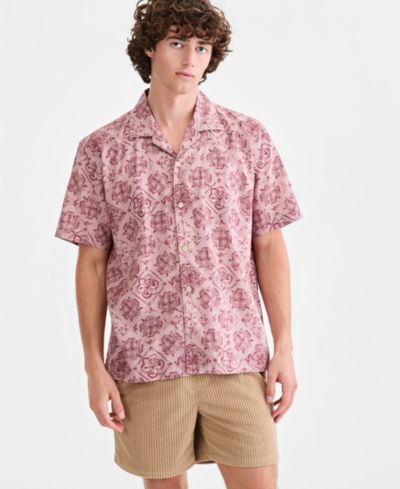 Мужская рубашка Sun + Stone Medallion-Print из смесового льна