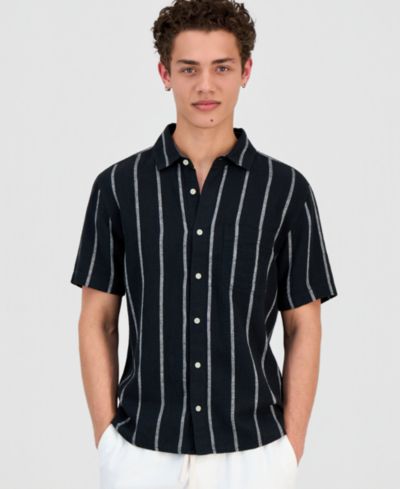 Мужская рубашка Sun + Stone Striped Linen Blend Short-Sleeve