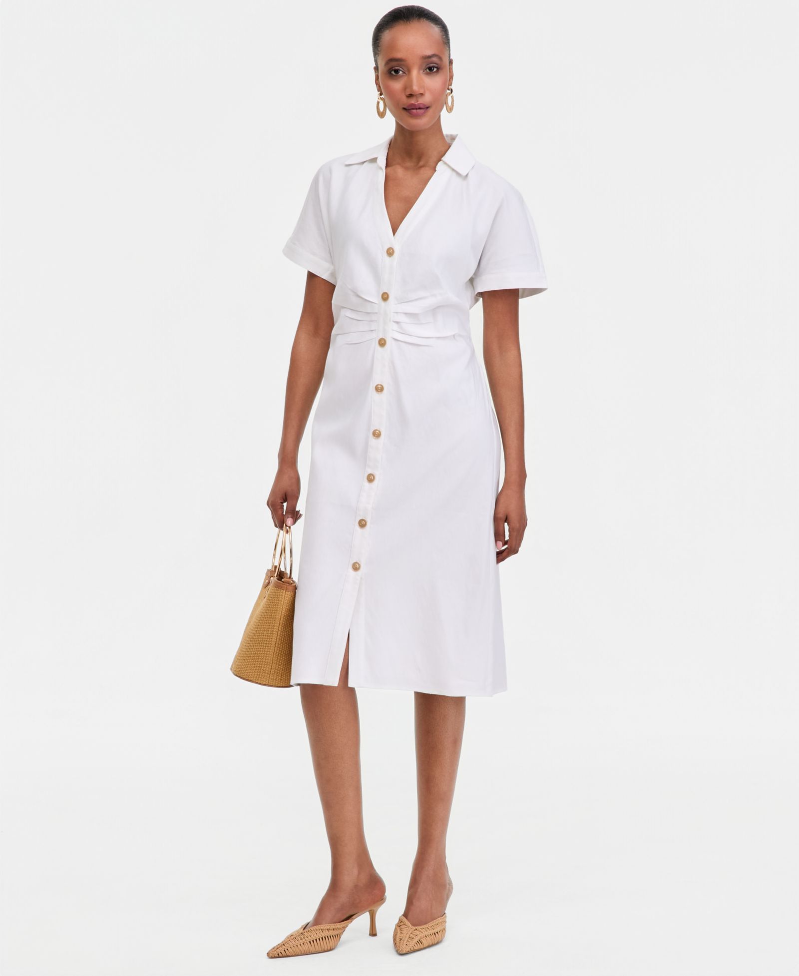 I.N.C. International Concepts Women's Short Sleeve Linen-Blend Shirt-Dress, Macy's Exclusive