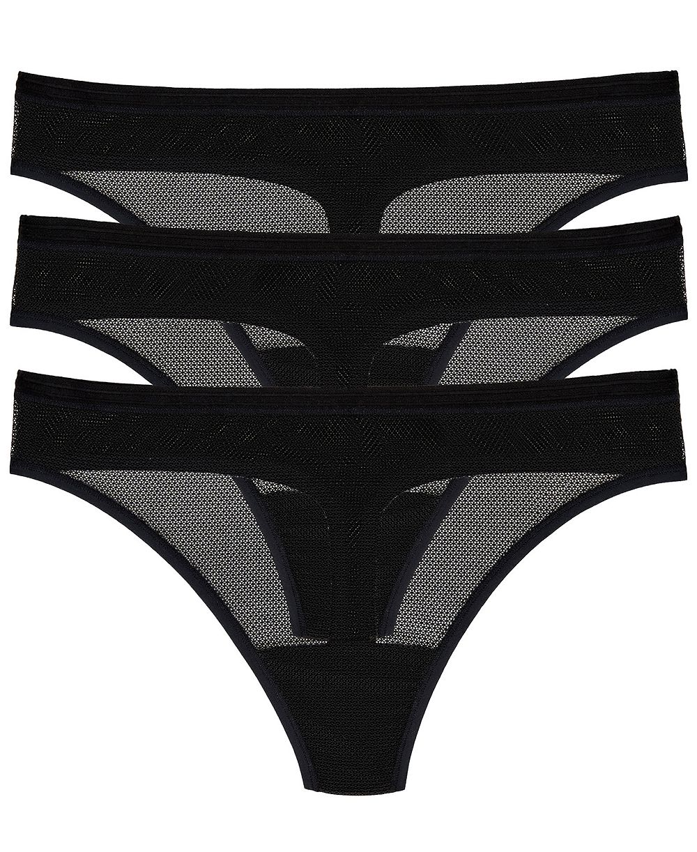 DKNY Women's Sheer Striped Thongs, 3-Pack Set