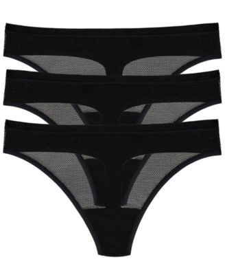 DKNY Women's Sheer Striped Thongs, 3-Pack Set