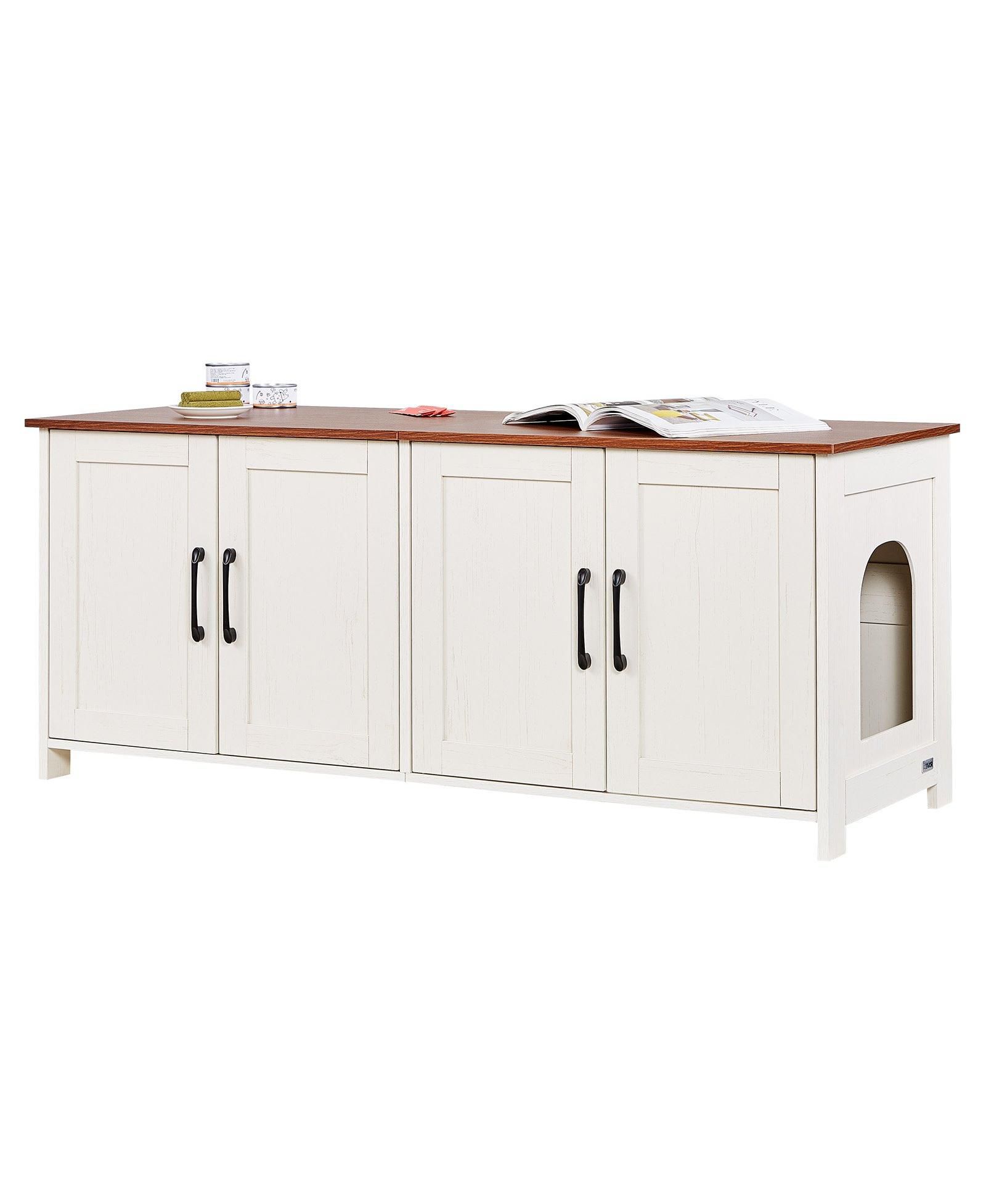 COZITO 4-Door Wooden Litter Box Enclosure for Multi-Cats, 47.2", Brown & White