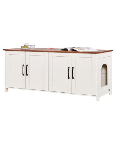COZITO 4-Door Wooden Litter Box Enclosure for Multi-Cats, 47.2", Brown & White