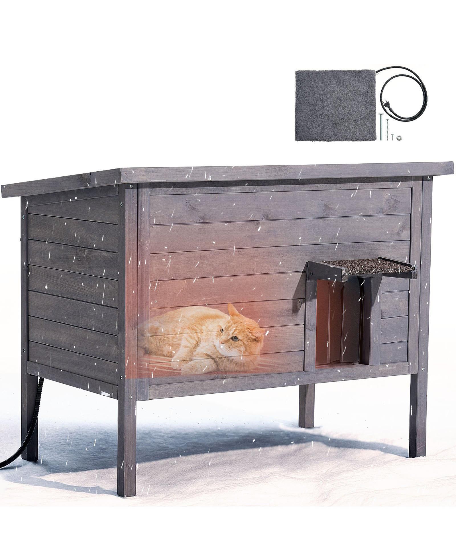 Деревянный утепленный домик для кошек COZITO 34" с подогревом