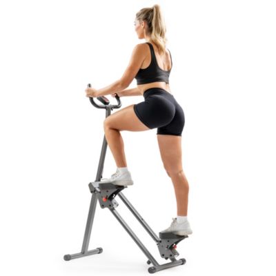 Sunny Health & Fitness Smart Foldable Cardio Stair Climber with SunnyFit App Trainer Led Workouts and Performance Tracking - Grey