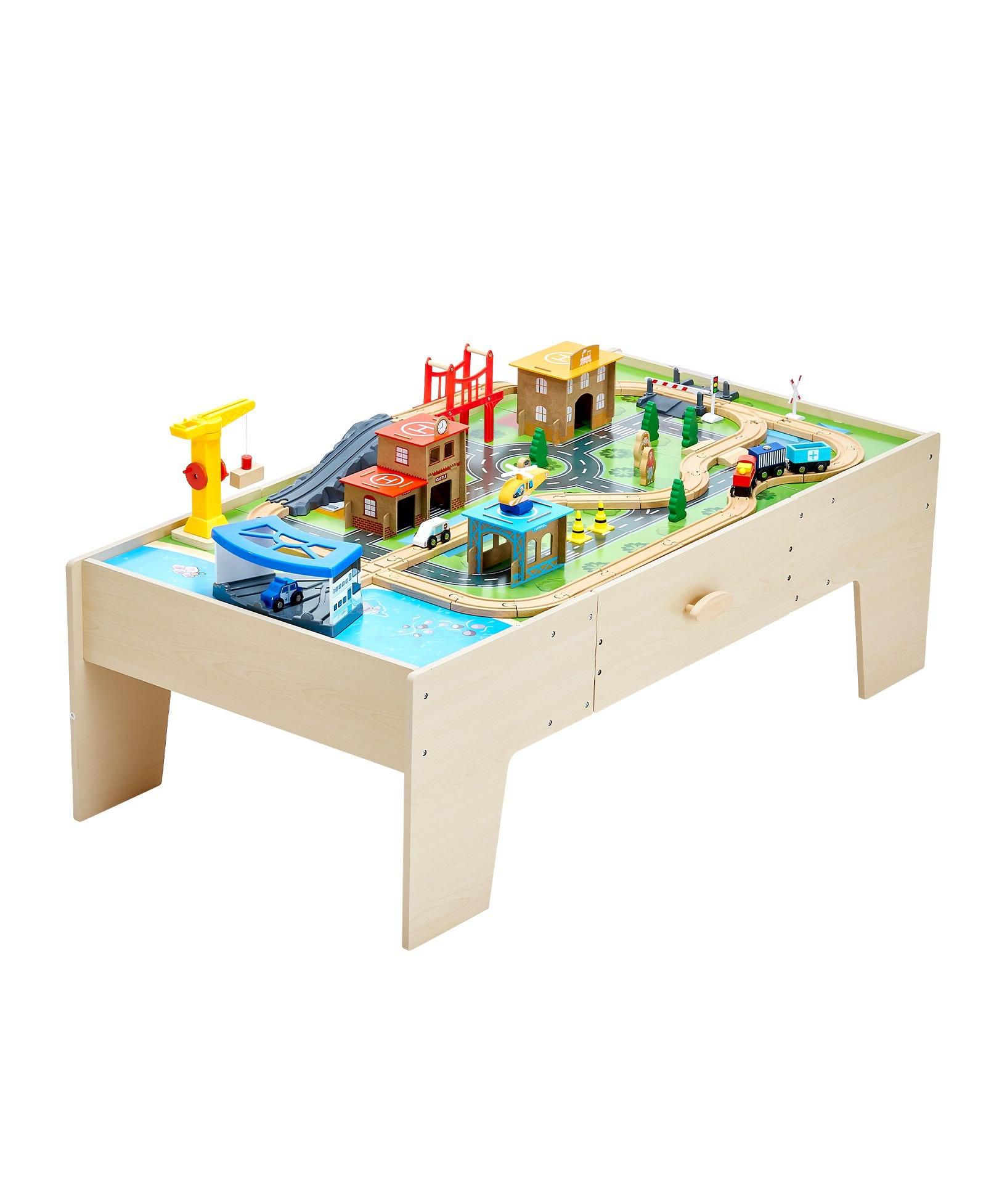 Sugift 62-Piece Dual-Sided Train Table with Storage Drawer