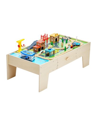 Sugift 62-Piece Dual-Sided Train Table with Storage Drawer
