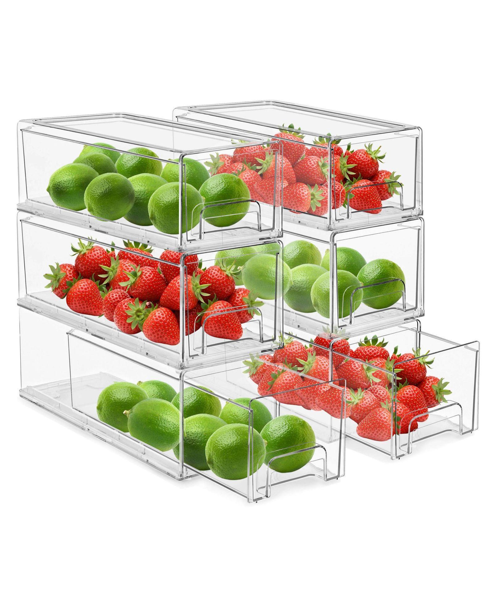 SORBUS 6 Pack Small Clear Stackable Pull Out Refrigerator Organizer Bins - Kitchen, Freezer & More