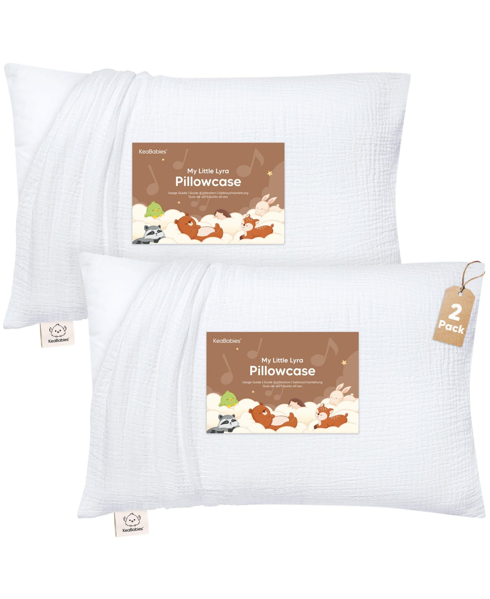 KeaBabies 2-Pack Lyra Muslin Toddler Pillowcases 13x18, Organic Cotton Muslin Kids Pillow Case for Girls, Boys, Sleeping, Travel