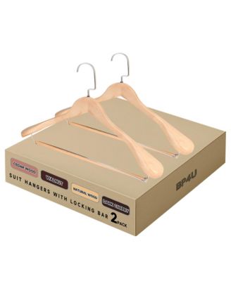 BP4U Premium Wide Shoulder Wooden Suit Hangers, Heavy-Duty Solid Wood Coat Hangers with Locking Pants Bar for Suits, Jackets, Shirts