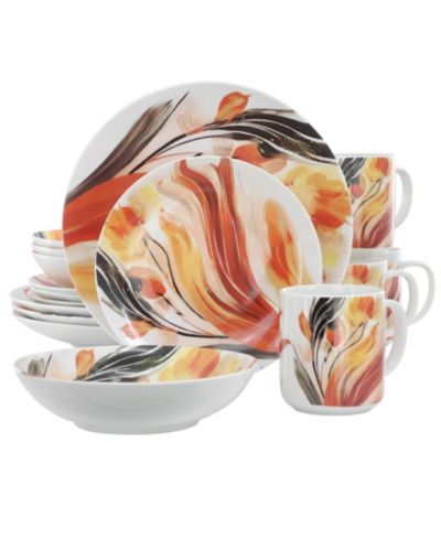 Elama Tulip Fields 16-Pc. Dinnerware Set, Service For 4