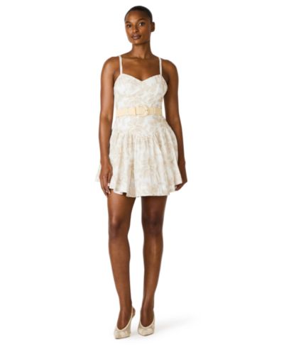 Steve Madden Raffia Floral Embroidered Belted Mini Dress