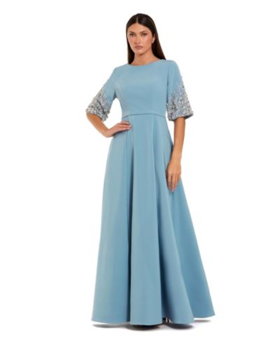 Вечернее платье Mac Duggal 3/4 Sleeve Crepe Gown With Sleeve Embellishments