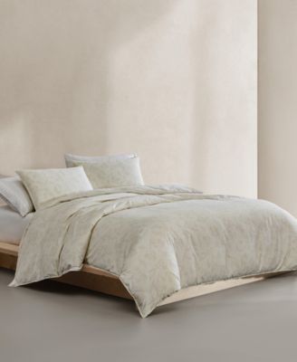 Calvin Klein Yellow Leaves Washed Percale 3-Piece Comforter Set, Queen
