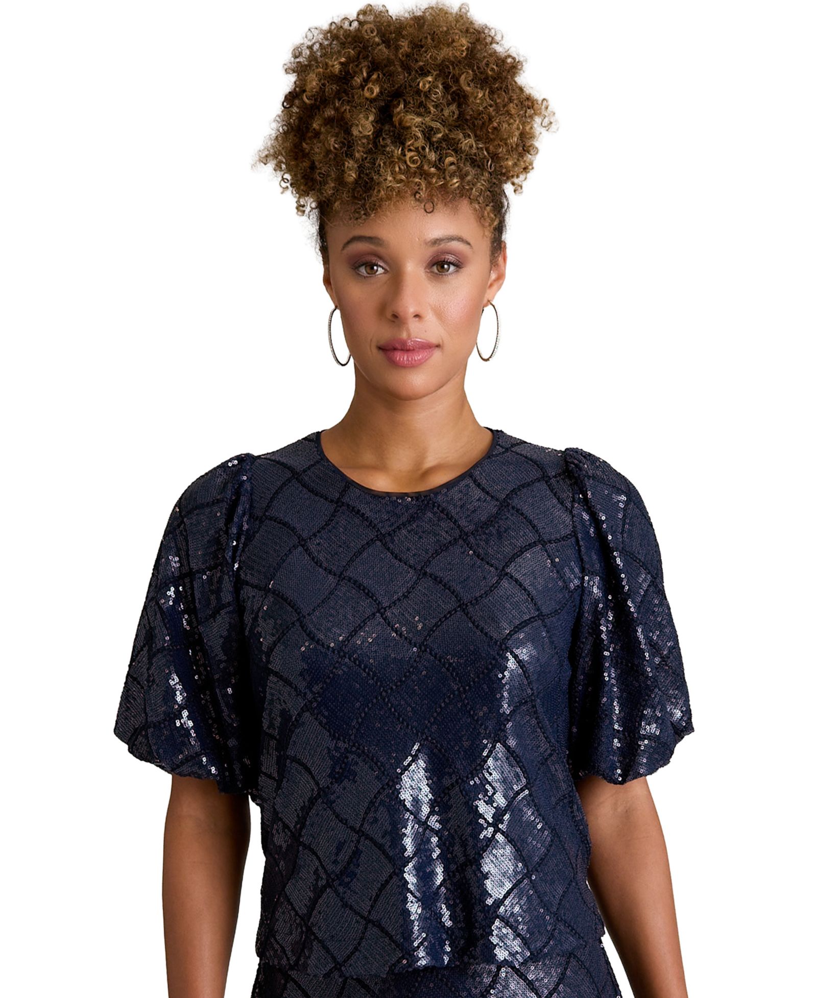 Muse Women's Jewel Neck Bubble-Sleeve Top