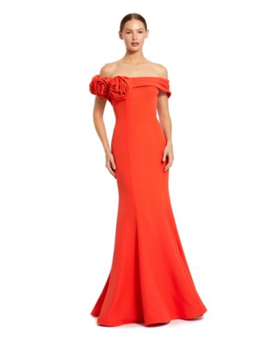 Женское вечернее платье Mac Duggal 3D Floral Crepe Off The Shoulder