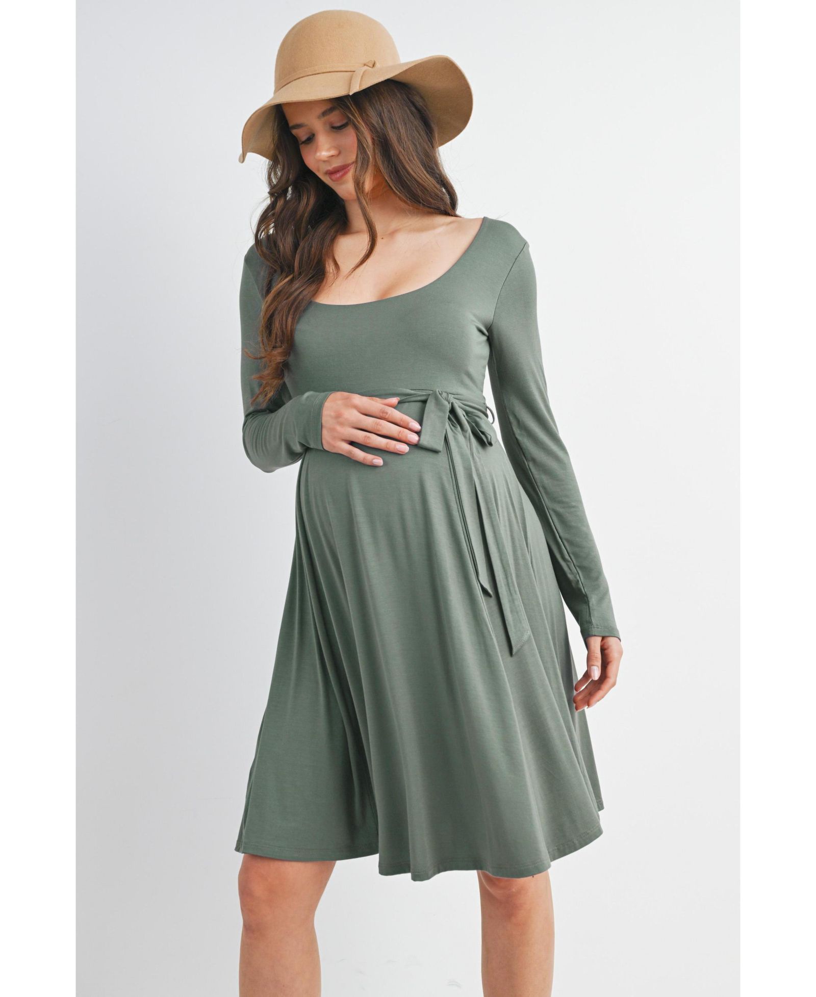 Hello Miz Женское платье Maternity Scoop Neck Long Sleeve Tie Waist