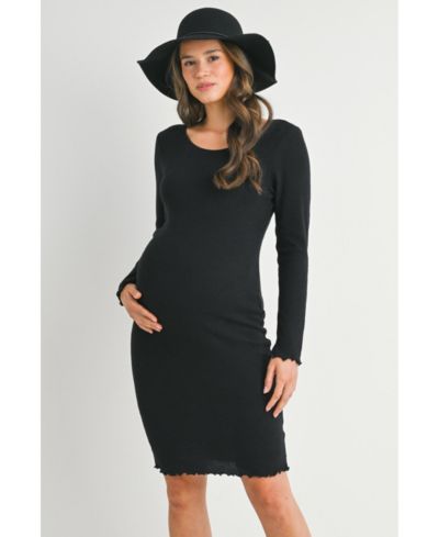 Женское трикотажное платье Hello Miz Maternity Long Sleeve Ribbed Knit Sweater Dress с волнообразным краем