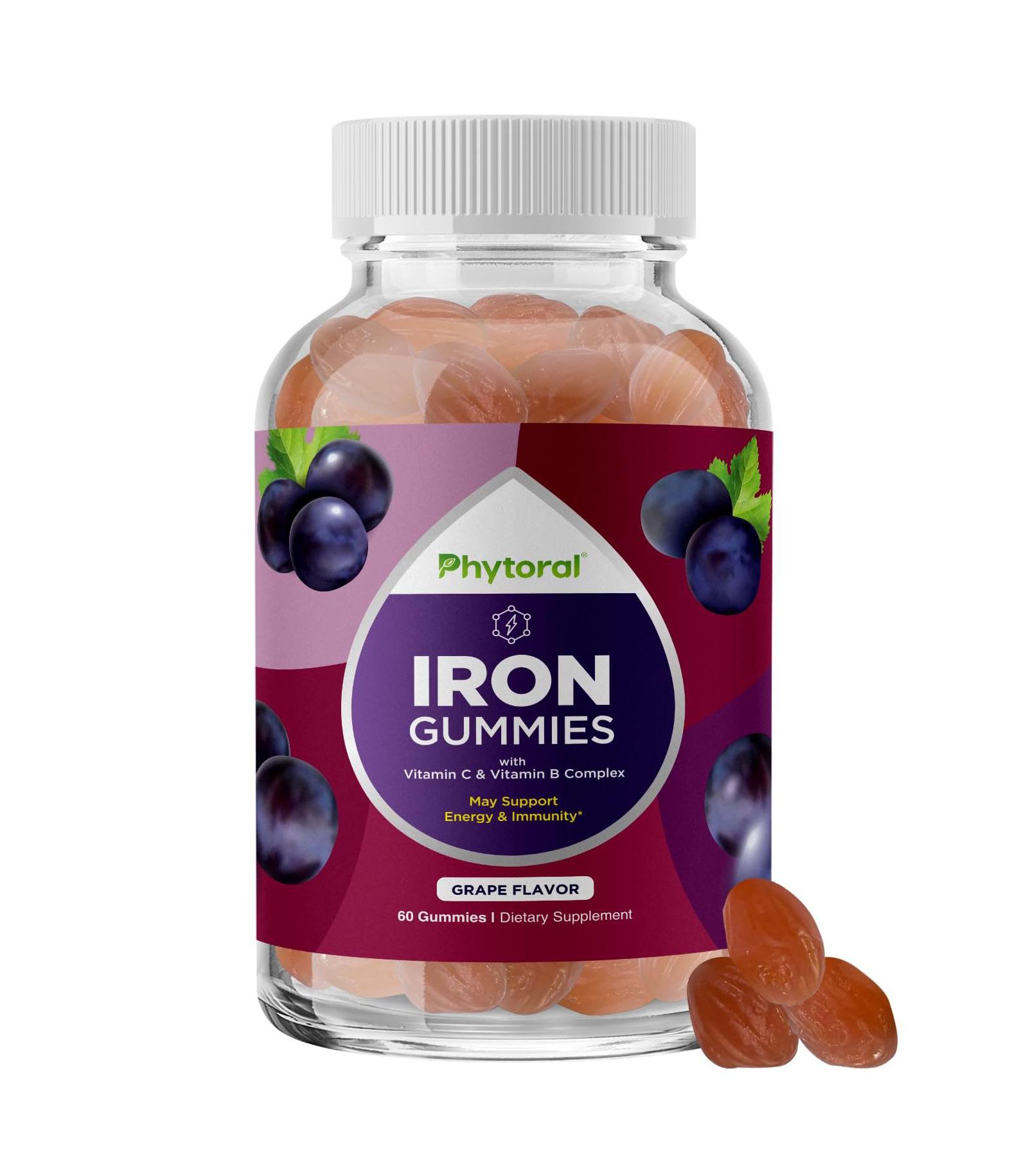Adult Iron Vitamin Gummies, Grape, 60ct