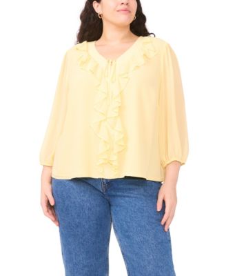 Vince Camuto Plus Size Ruffle Detail V-Neck Top