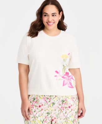 Vince Camuto Plus Size Printed Crew Neck Blouse