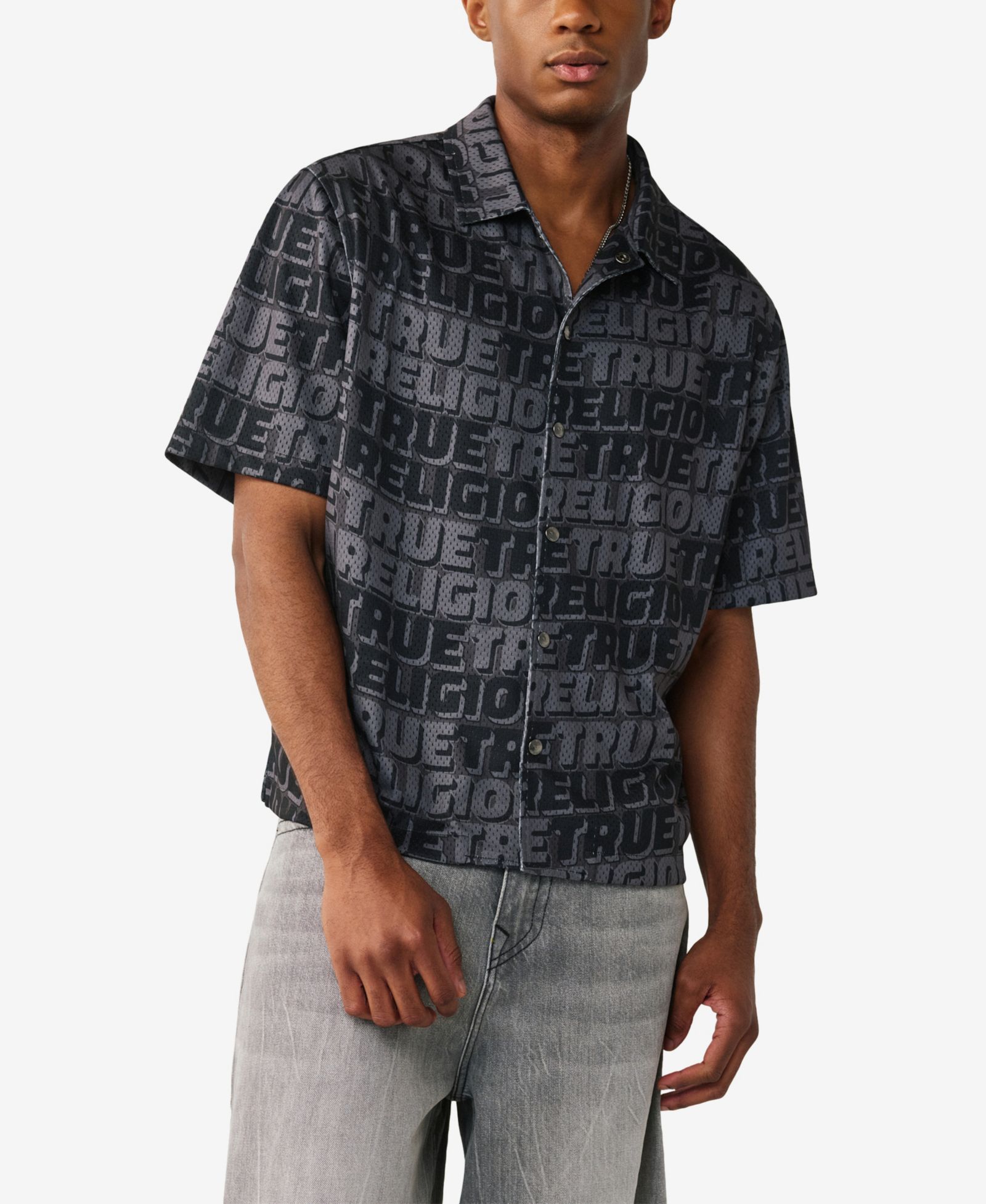 True Religion Men's Short-Sleeve Mesh Logo Shirt