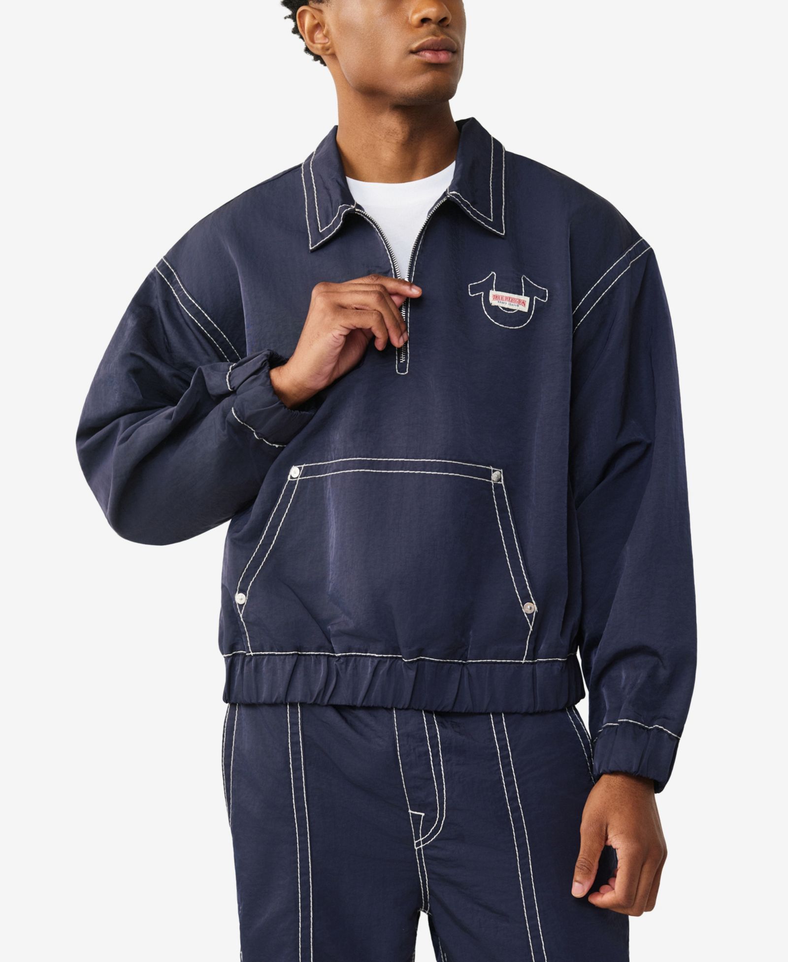 True Religion Men's Big T Quarter-Zip Popover Jacket