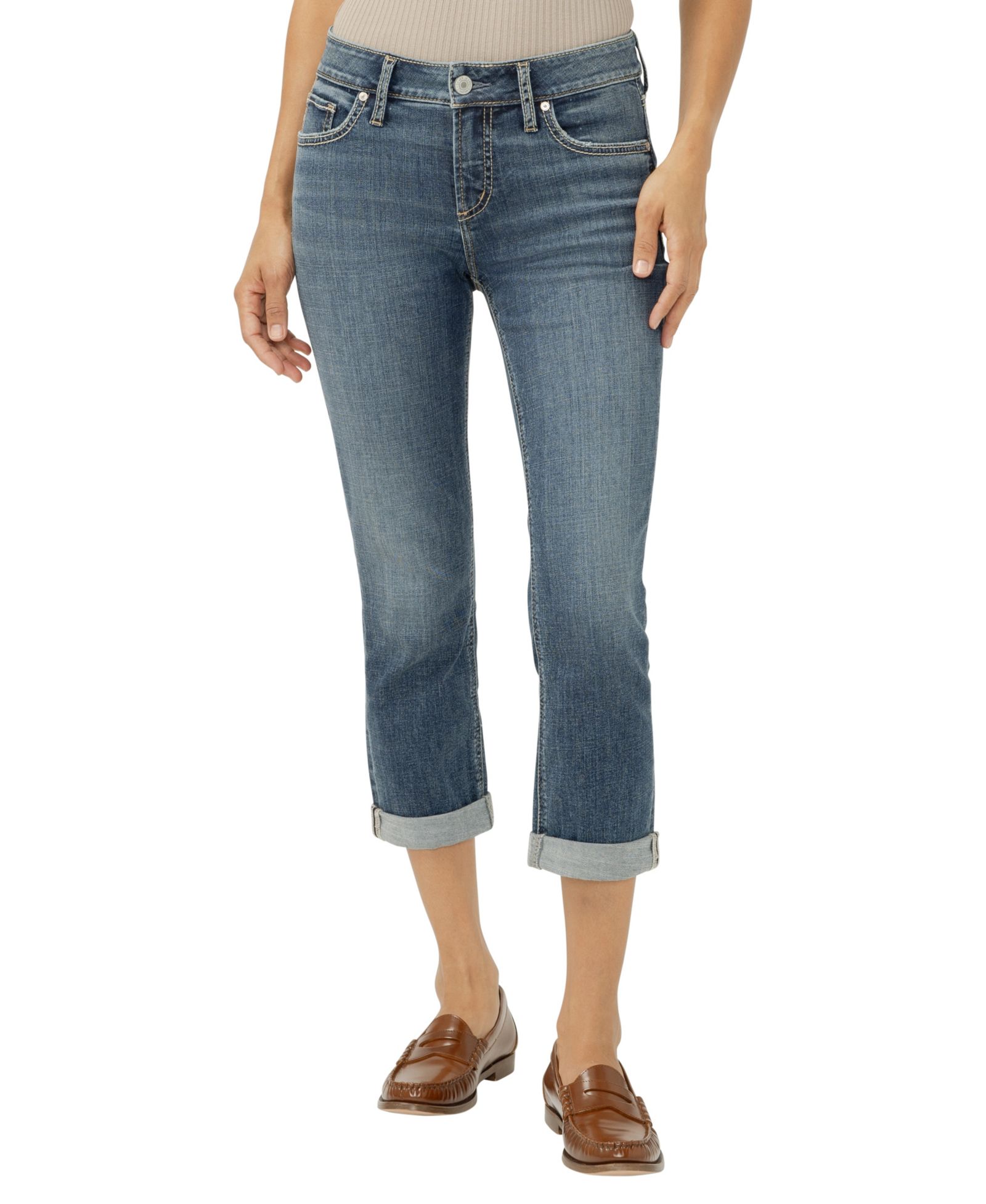 Женские джинсы Silver Jeans Co. Elyse Mid-Rise Luxe Stretch Capri