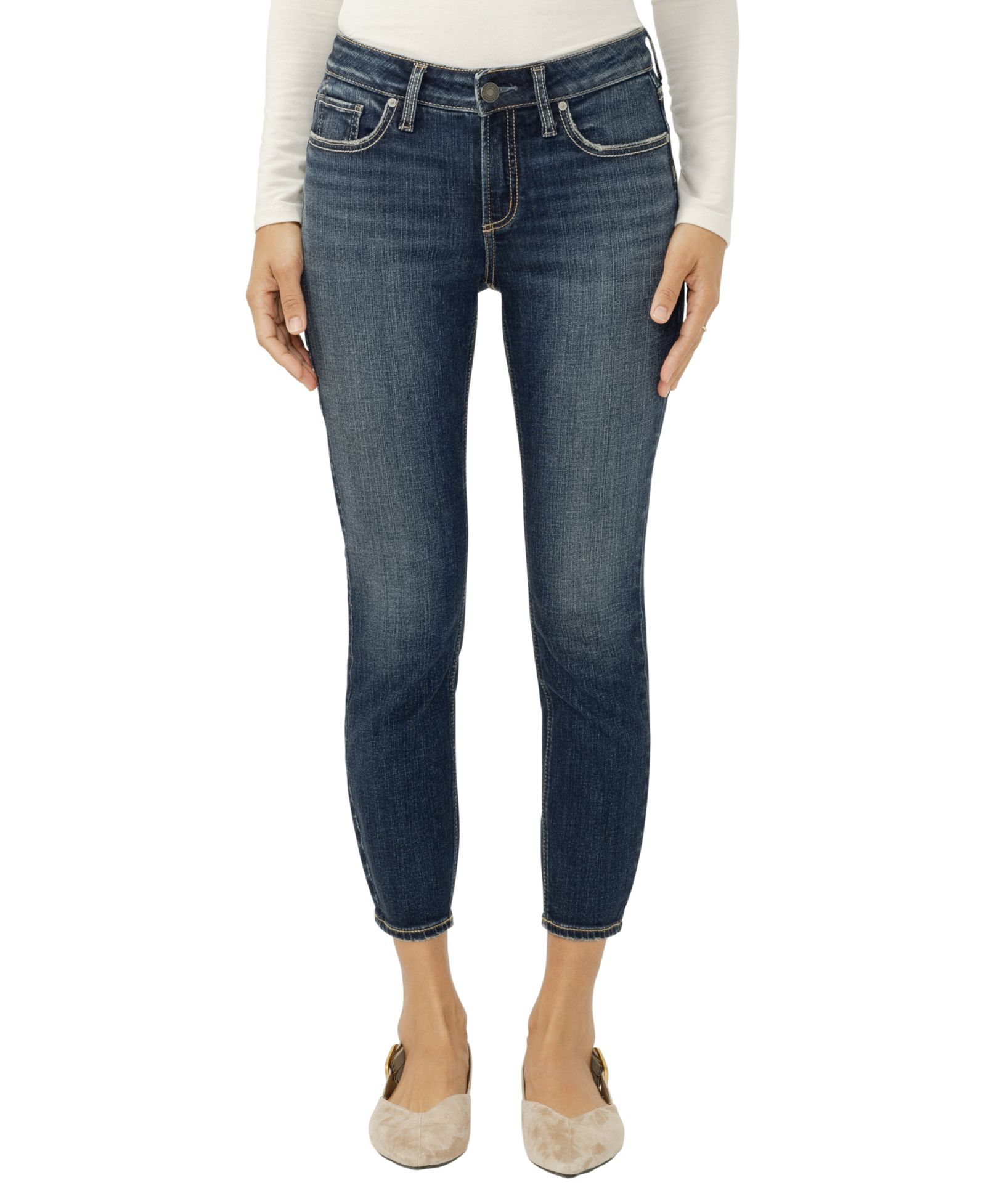 Silver Jeans Co. Женские узкие укороченные джинсы Elyse Mid-Rise Skinny
