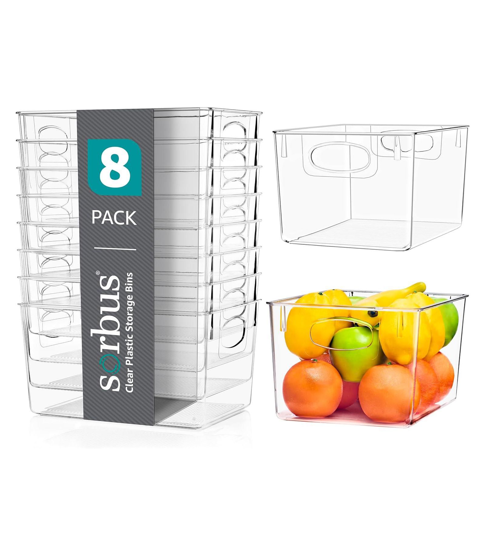 Sorbus 8 Pack Large Clear Storage Bins - for Kitchen, Fridge, Cabinet, Pantry Organization and Storage