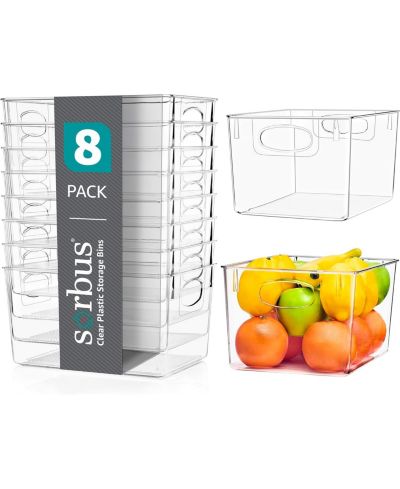 Sorbus 8 Pack Large Clear Storage Bins - for Kitchen, Fridge, Cabinet, Pantry Organization and Storage