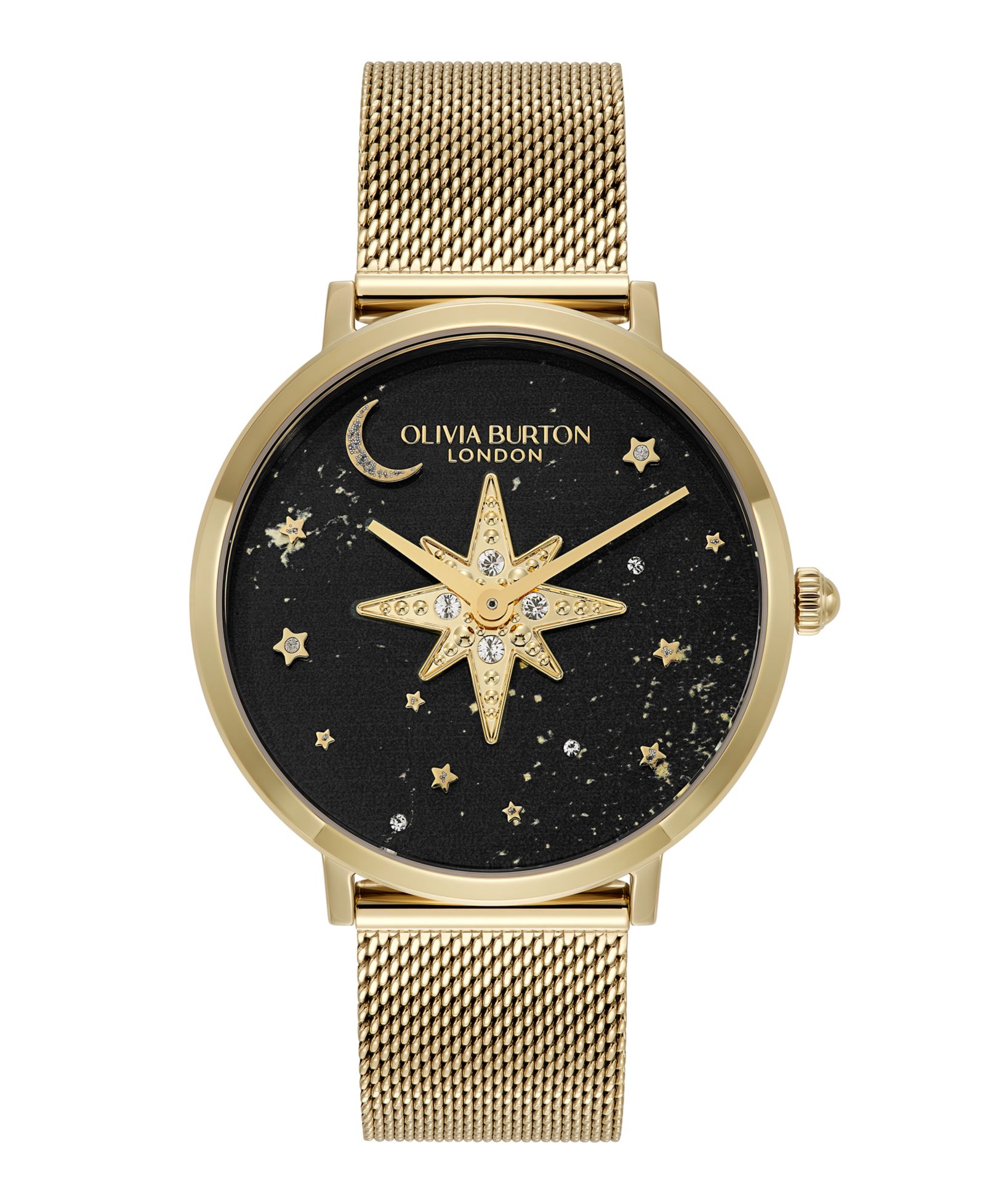 Женские наручные часы Olivia Burton Celestial Nova Gold Tone Stainless Steel Mesh, 35mm