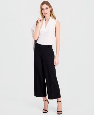 Anne Klein Women's Stretch Crepe Wide-Leg Cropped Pull-On Pants