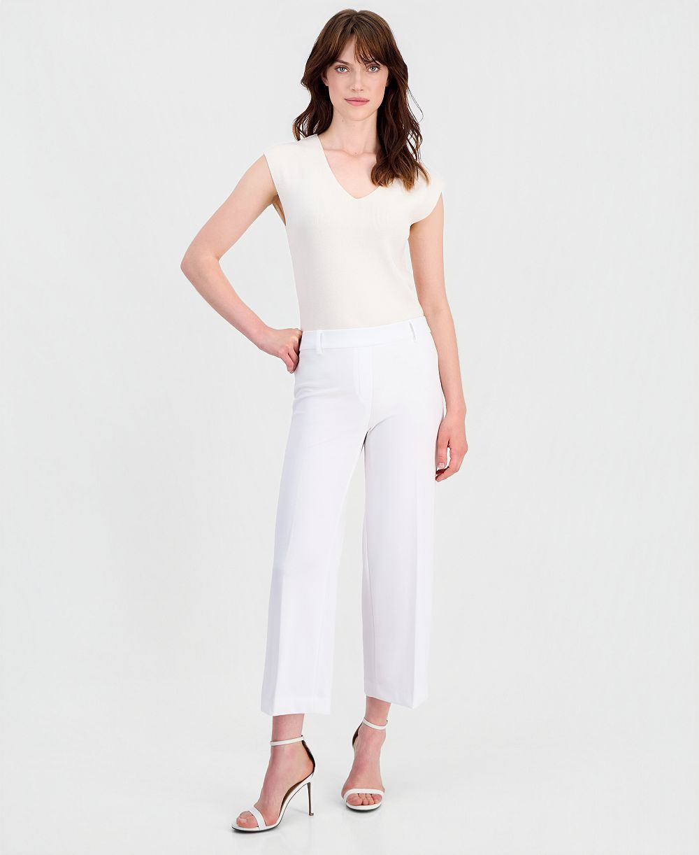Anne Klein Women's Stretch Crepe Wide-Leg Cropped Pull-On Pants