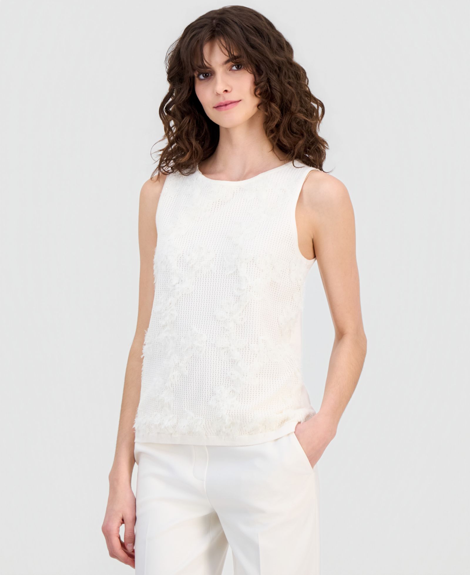 Anne Klein Women's Floral-Appliqué Sleeveless Tank Sweater