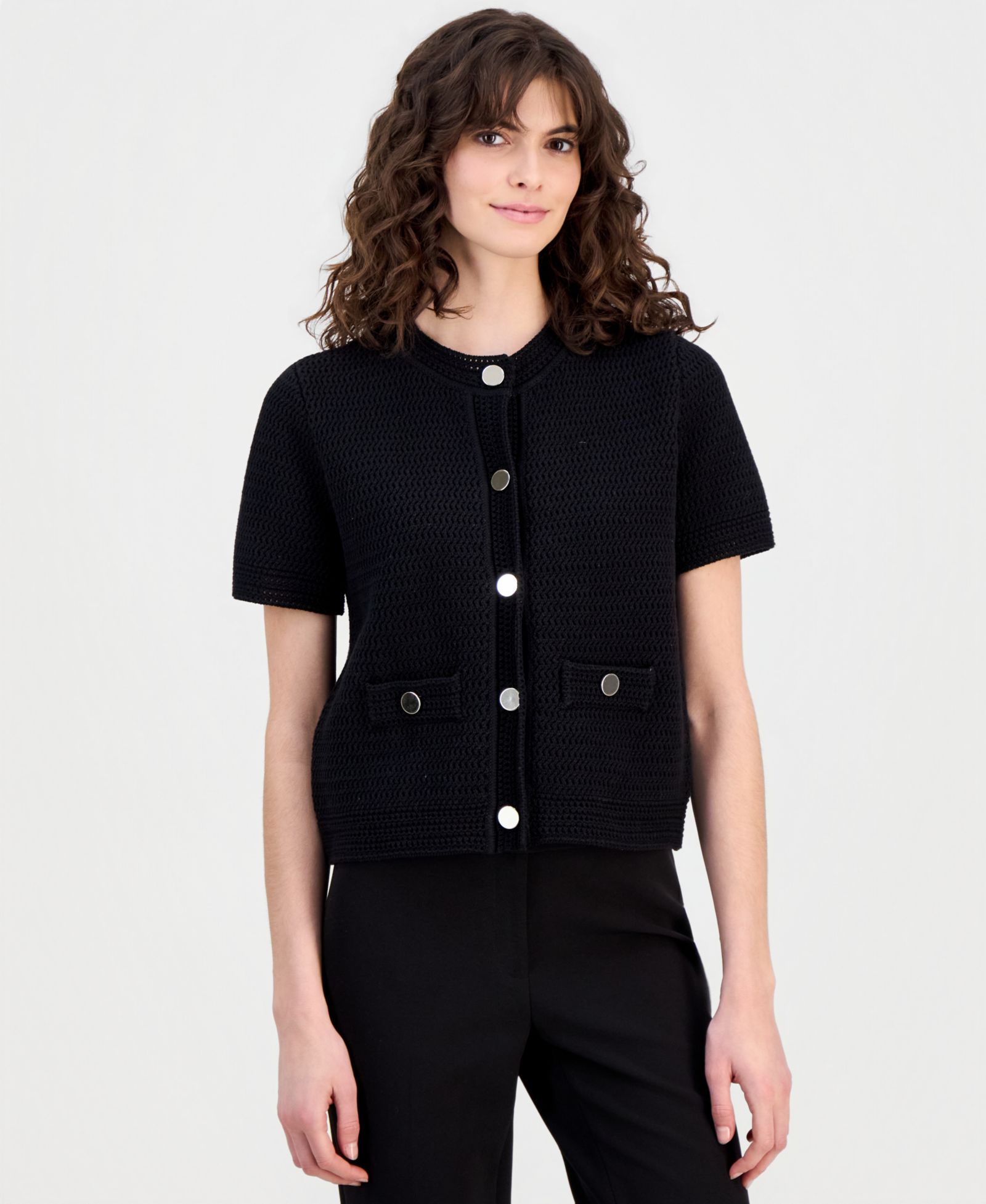 Anne Klein Women's Cotton Open-Knit Button-Front Cardigan