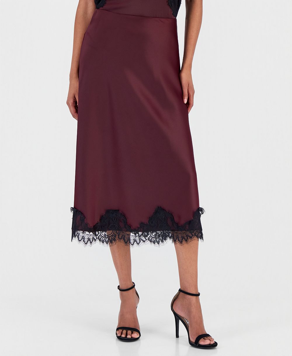 Anne Klein Women's Lace-Trim Midi Satin Skirt