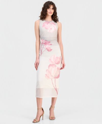 Anne Klein Женское миди-платье mesh floral-print ruched-waist