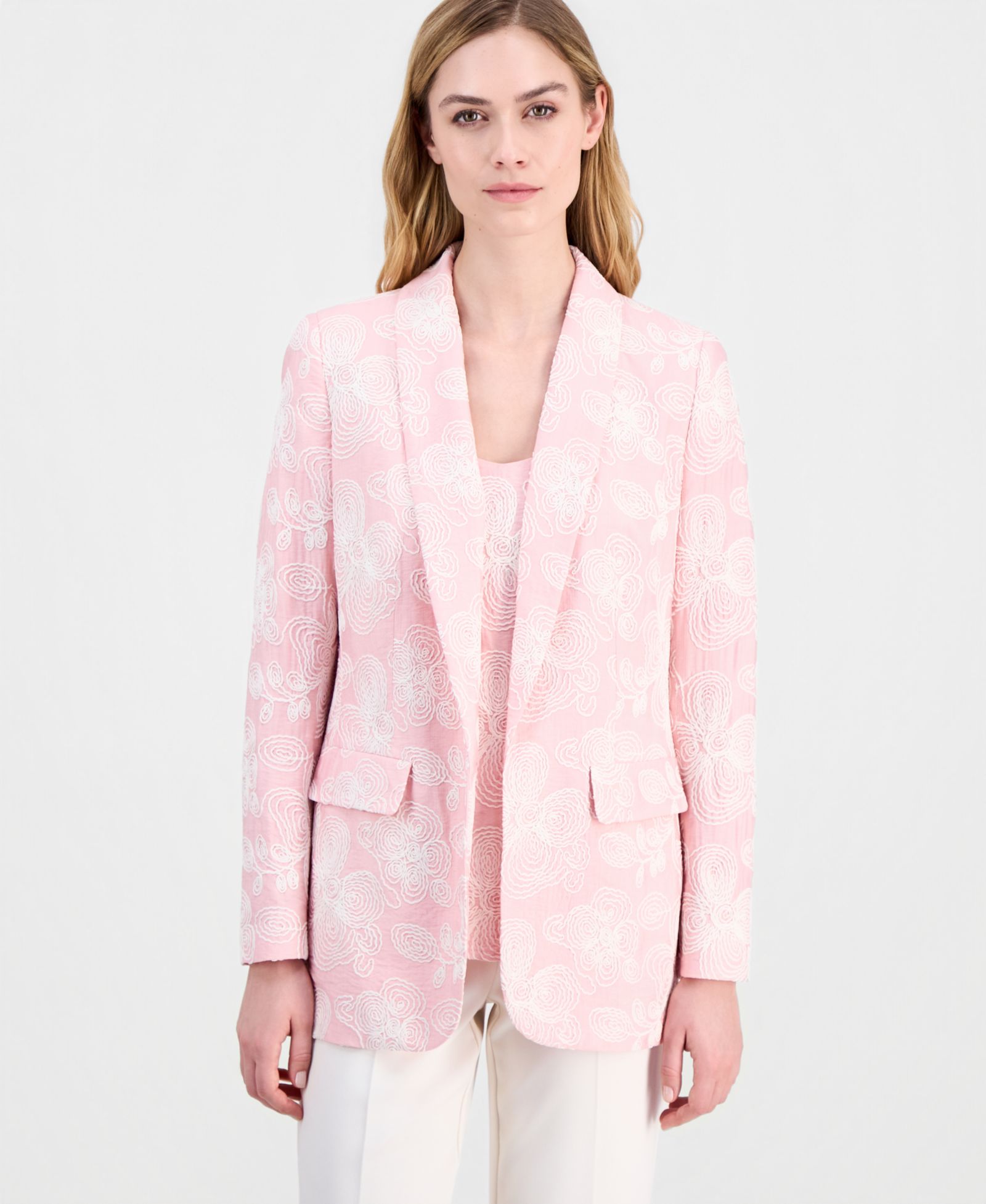 Anne Klein Women's Embroidered Shawl-Collar Open-Front Blazer, Regular & Petite